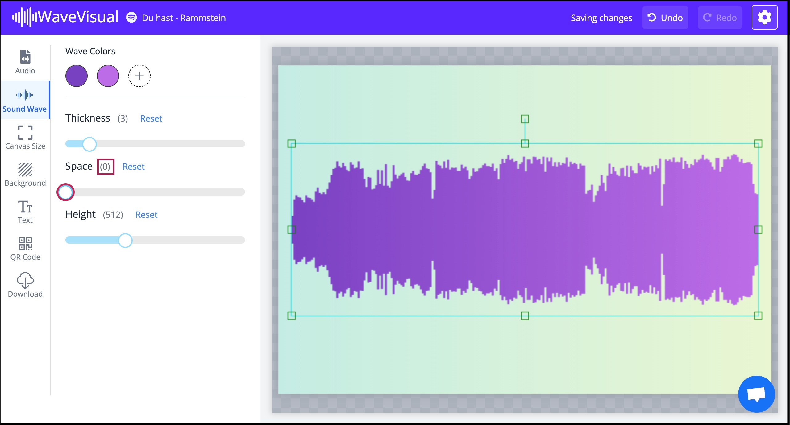 Sound wave when space is set to 0