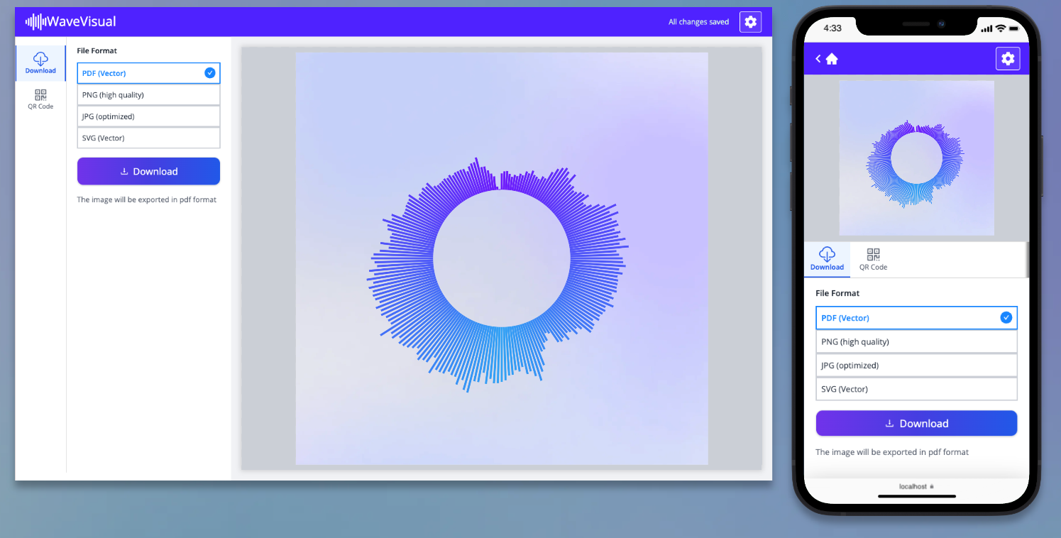 Download tab with various options after purchasing a design