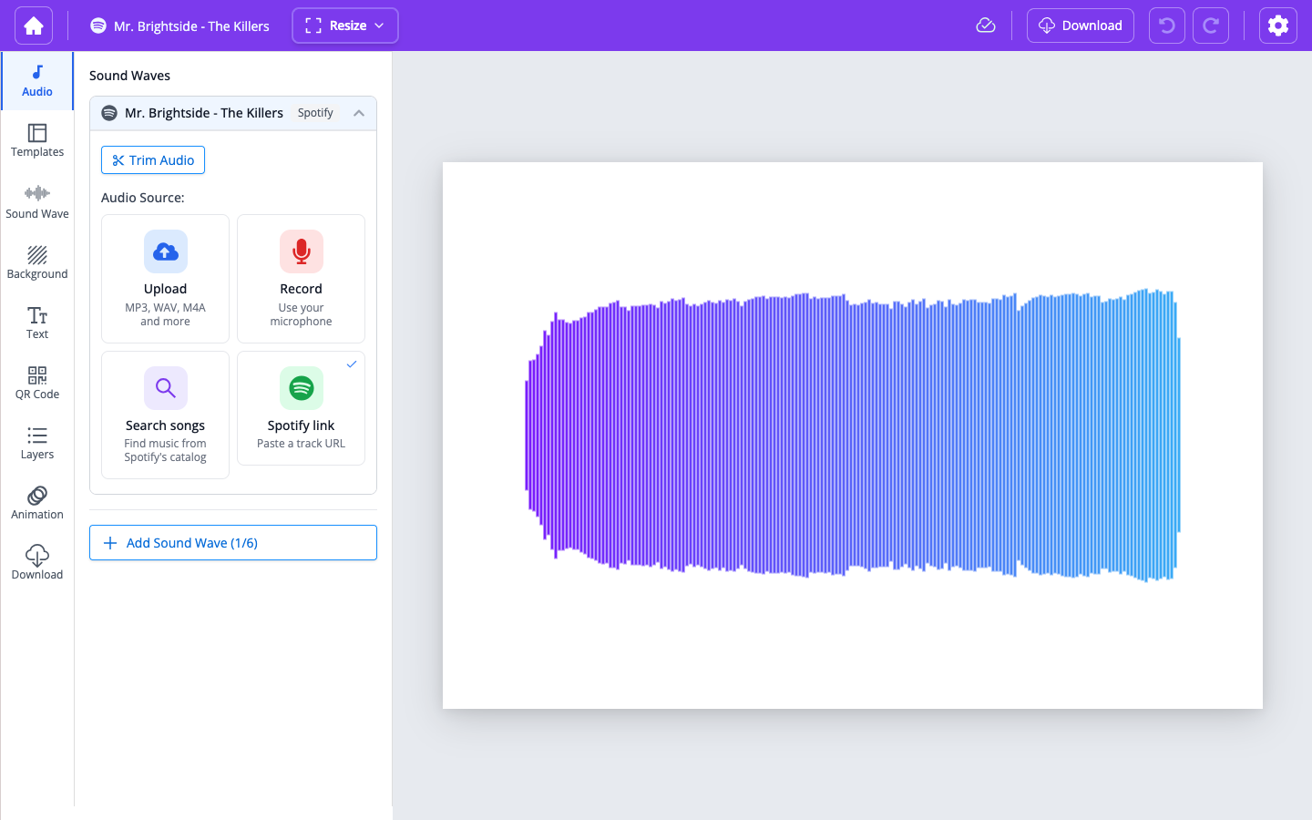 Spotify source: open the track on Spotify from the link in the top toolbar (title visible on larger screens)
