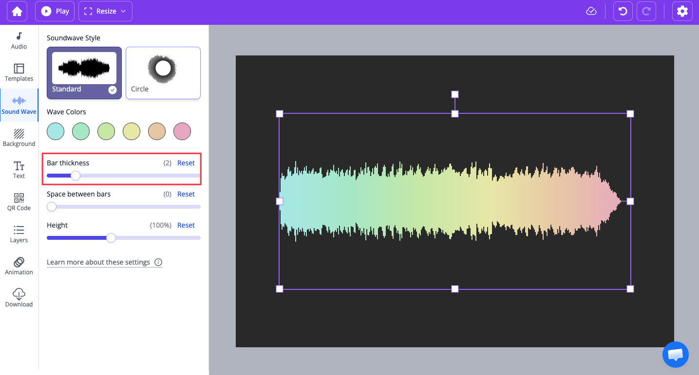Sound wave when thickness is set to 2