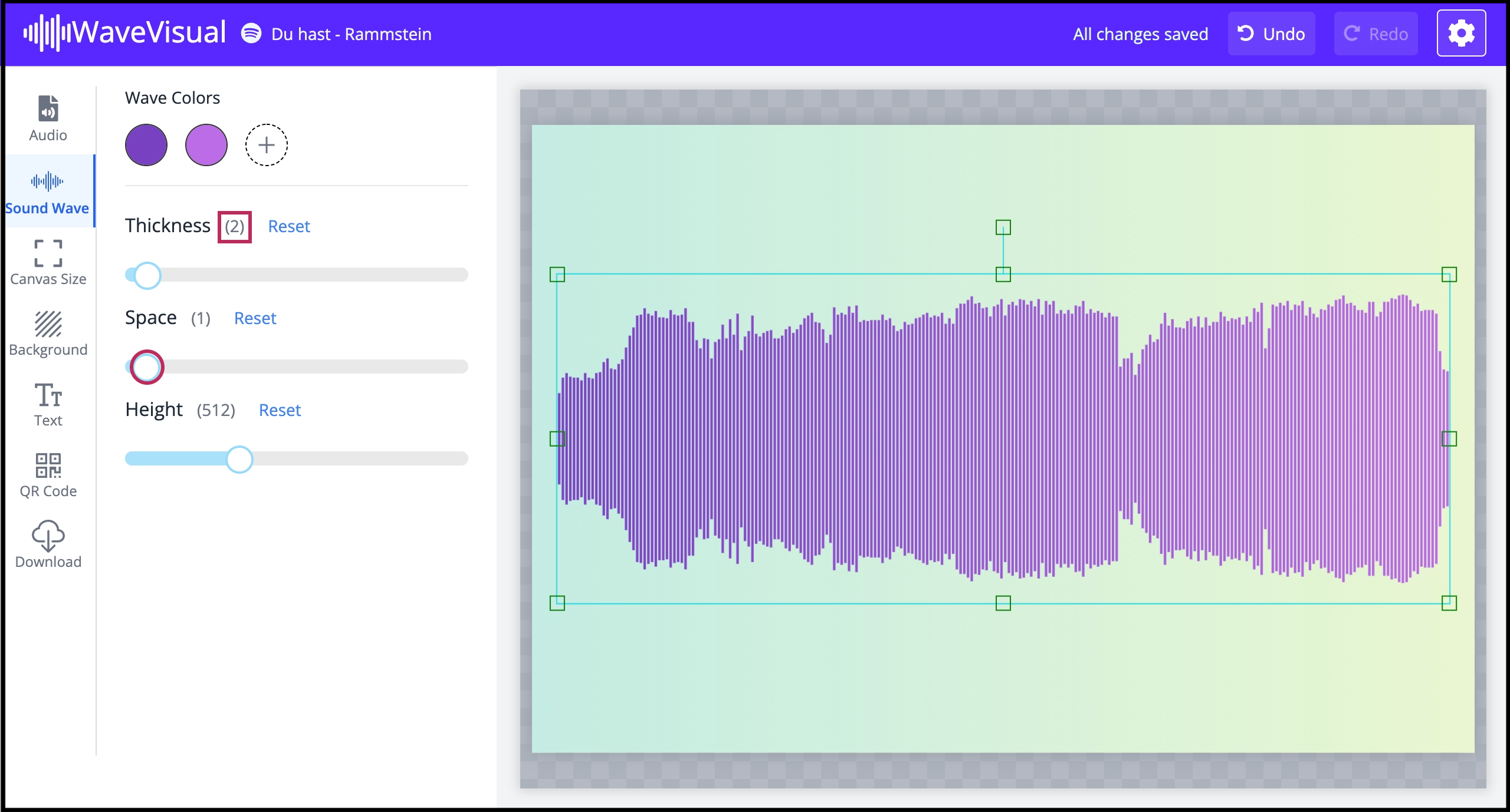 Sound wave when thickness is set to 2