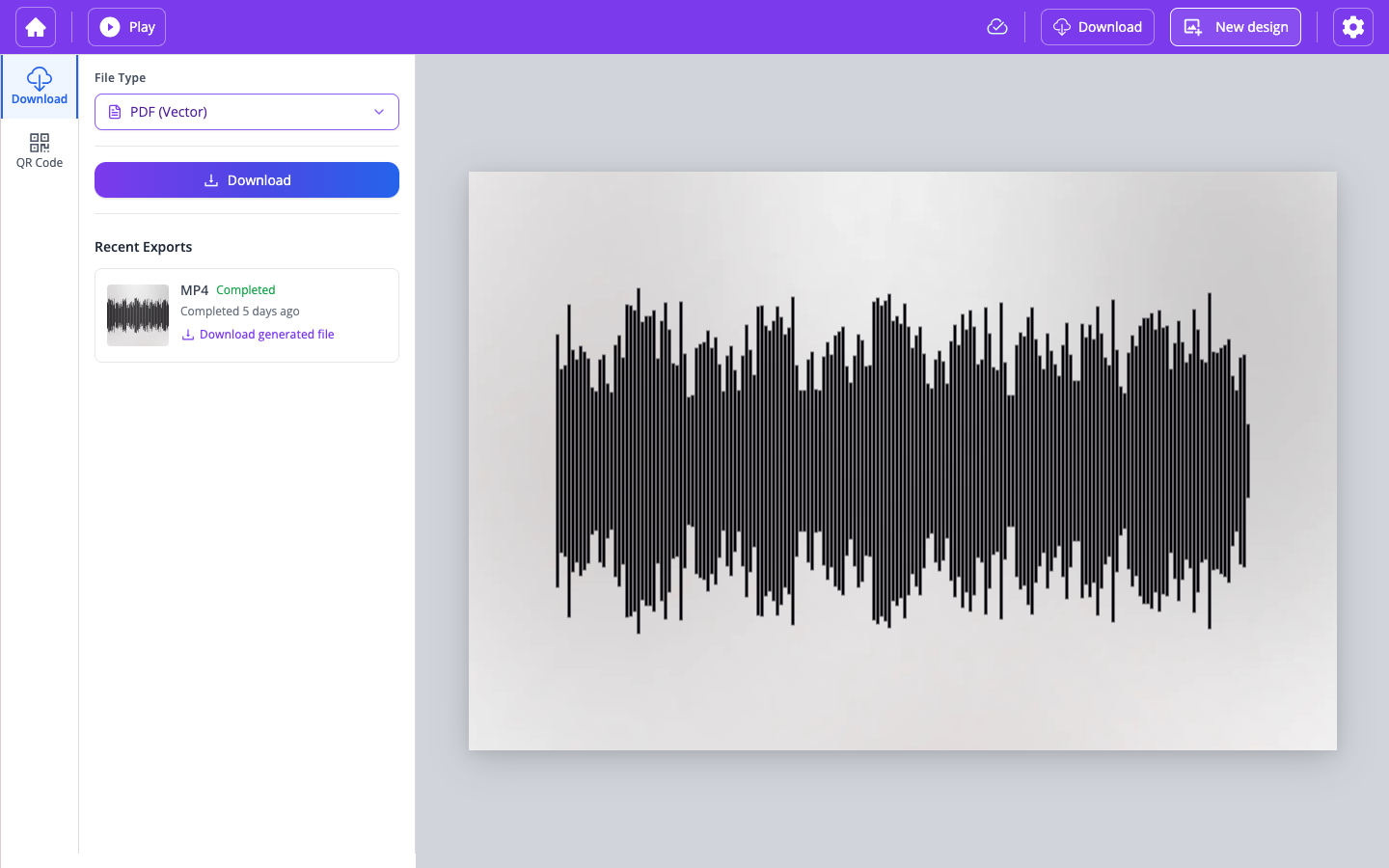 Uploaded audio: use Play in the top toolbar to hear your track and animate the waveform