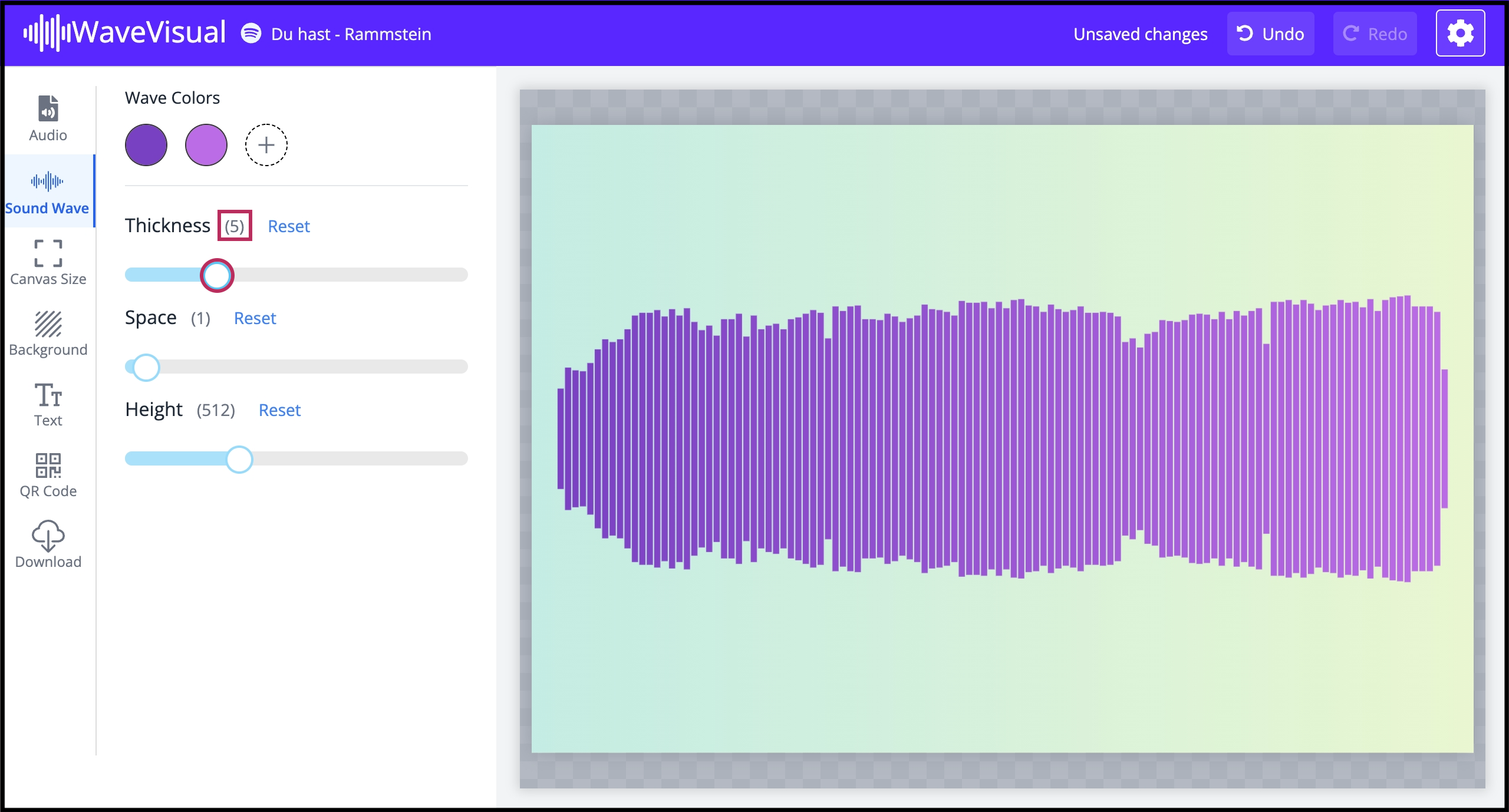 Sound wave when thickness is set to 5