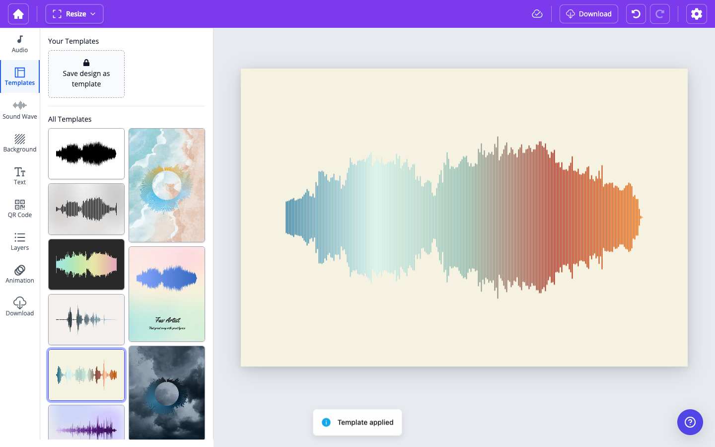 Applying a design template from the Templates tab