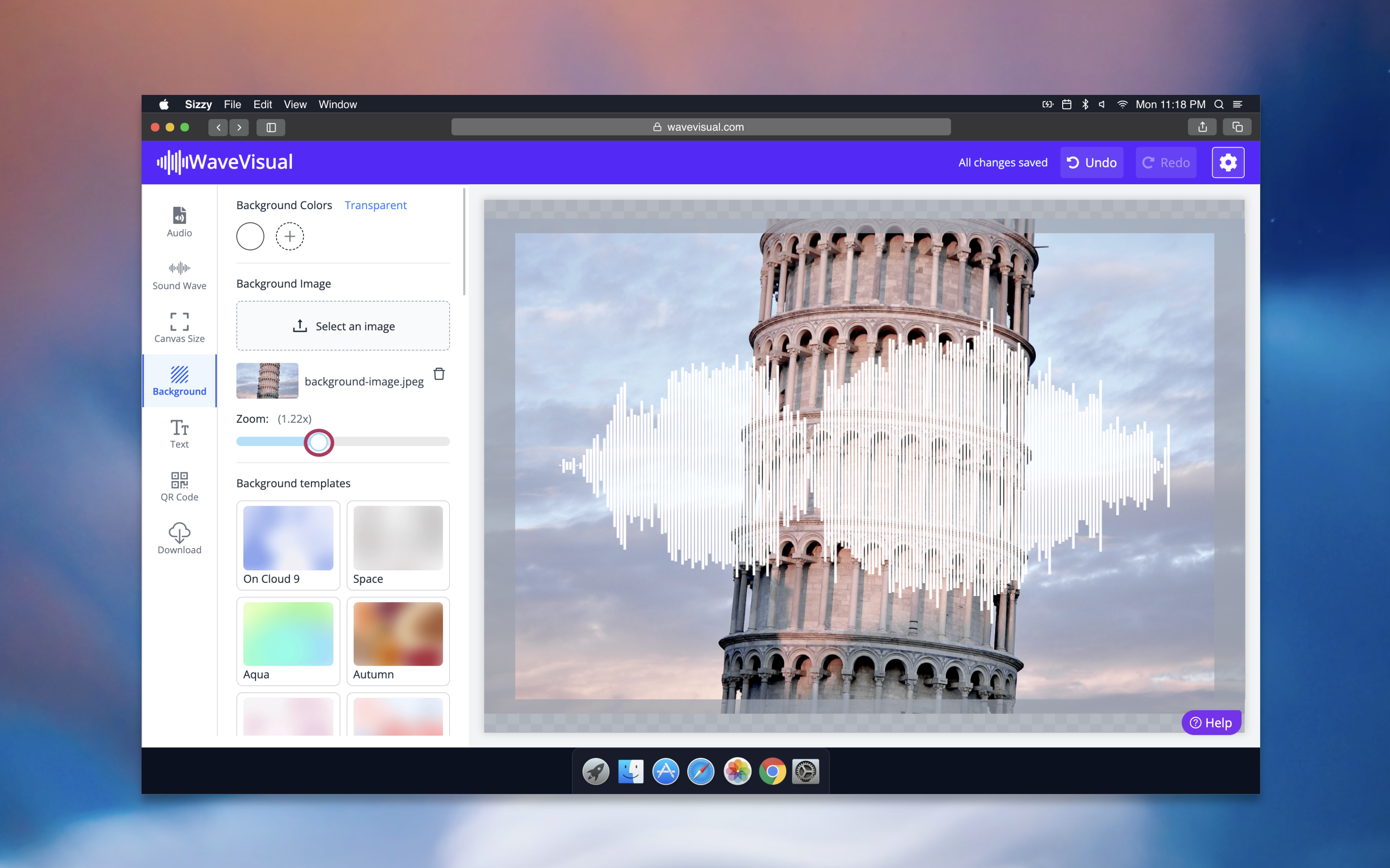 Zoom slider for resizing an image