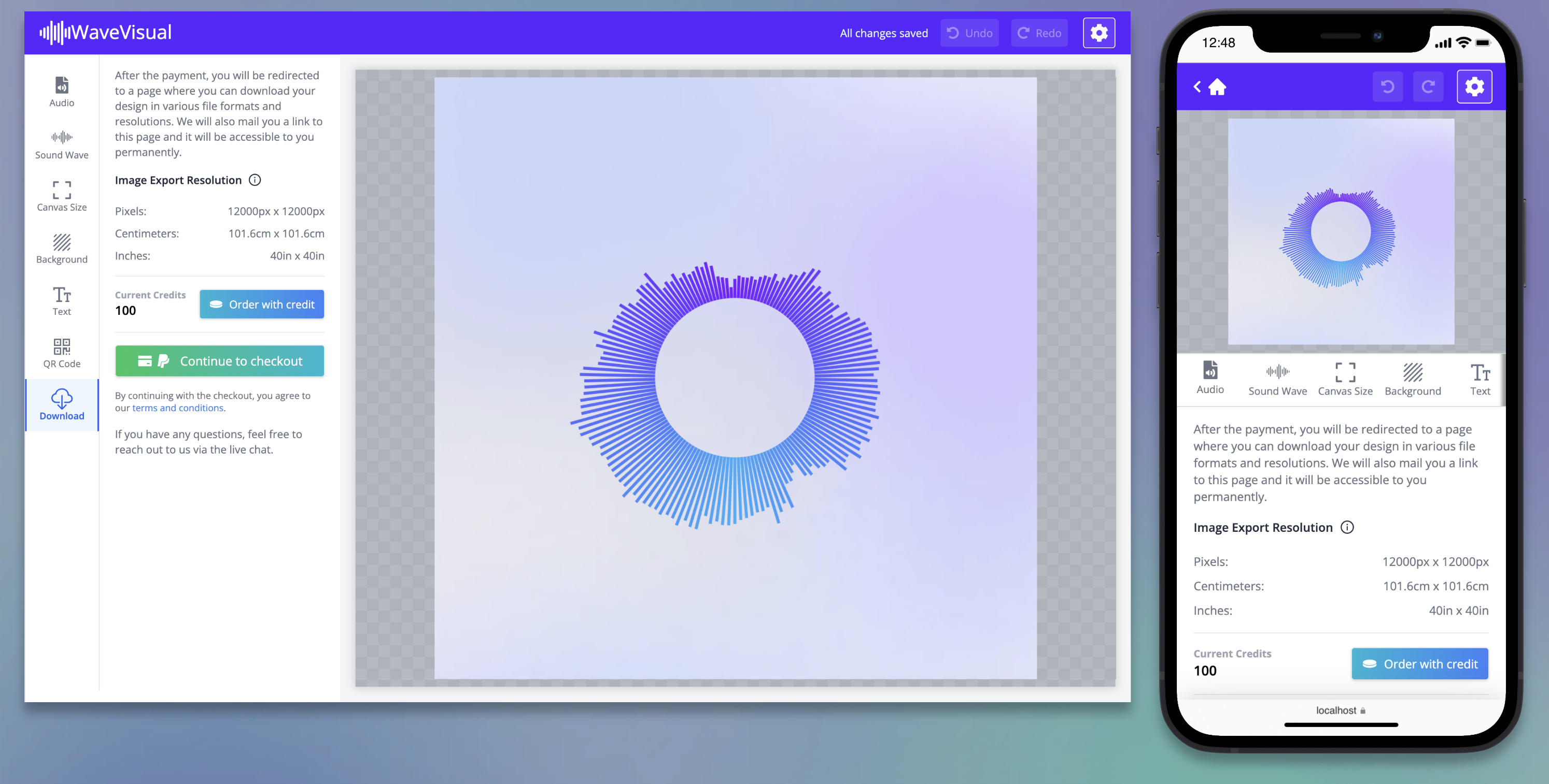 The Download tab showing “order with credit” button