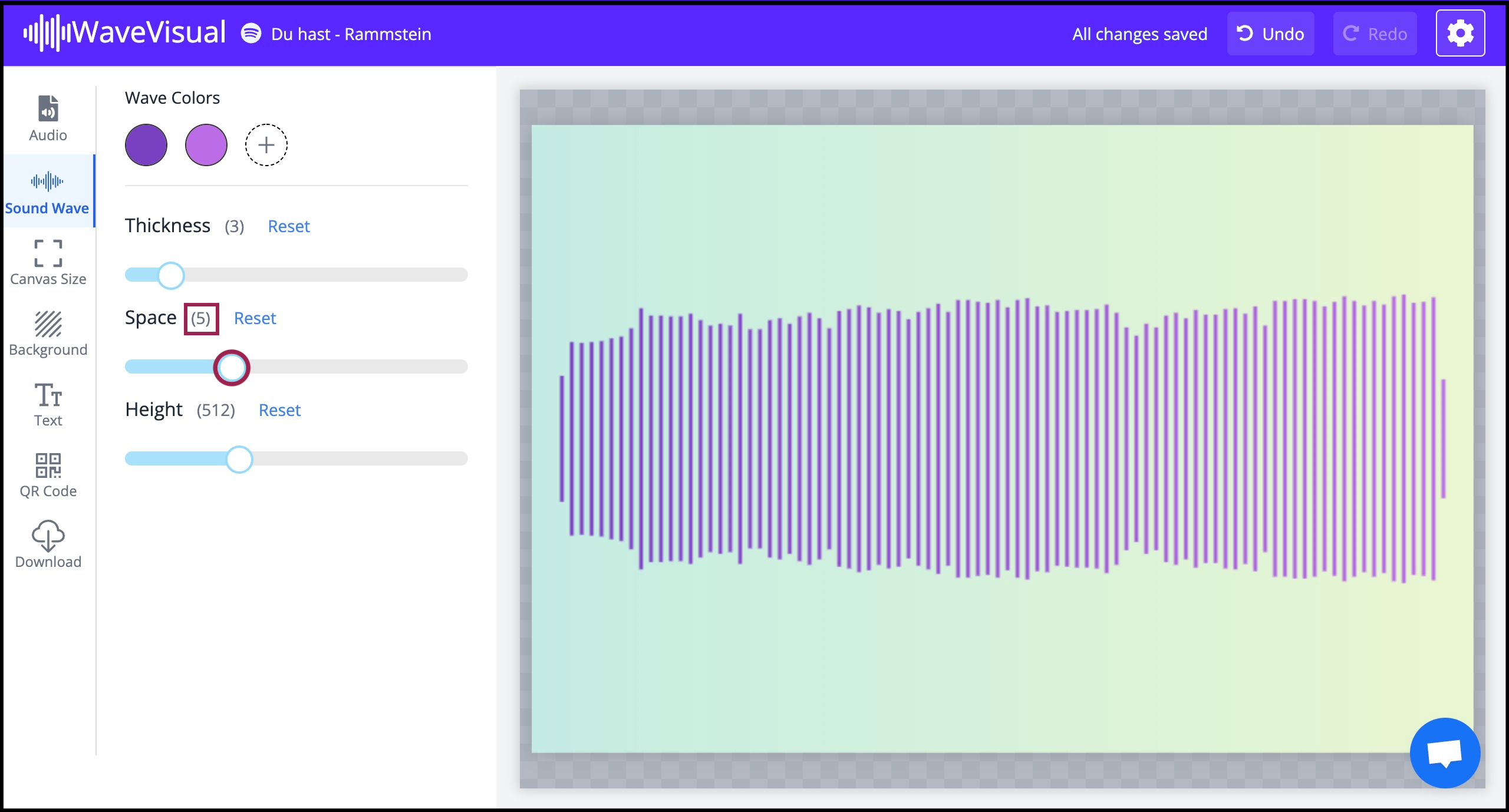 Sound wave when space is set to 5