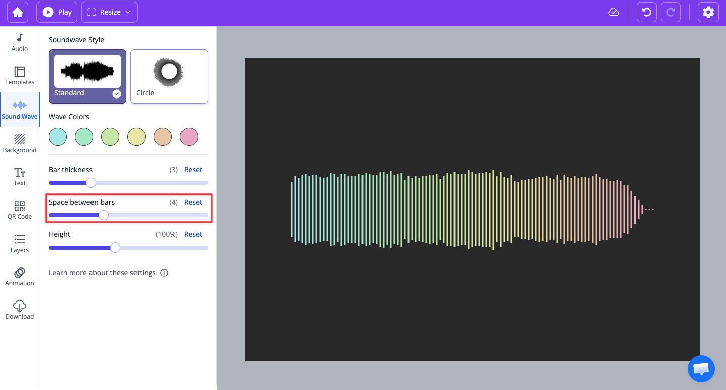 Sound wave when space is set to 5
